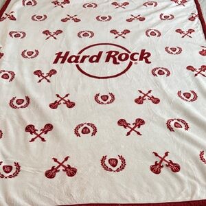 Hard Rock Cafe Throw Red and White Fleece Blanket Electric Guitar Music Print